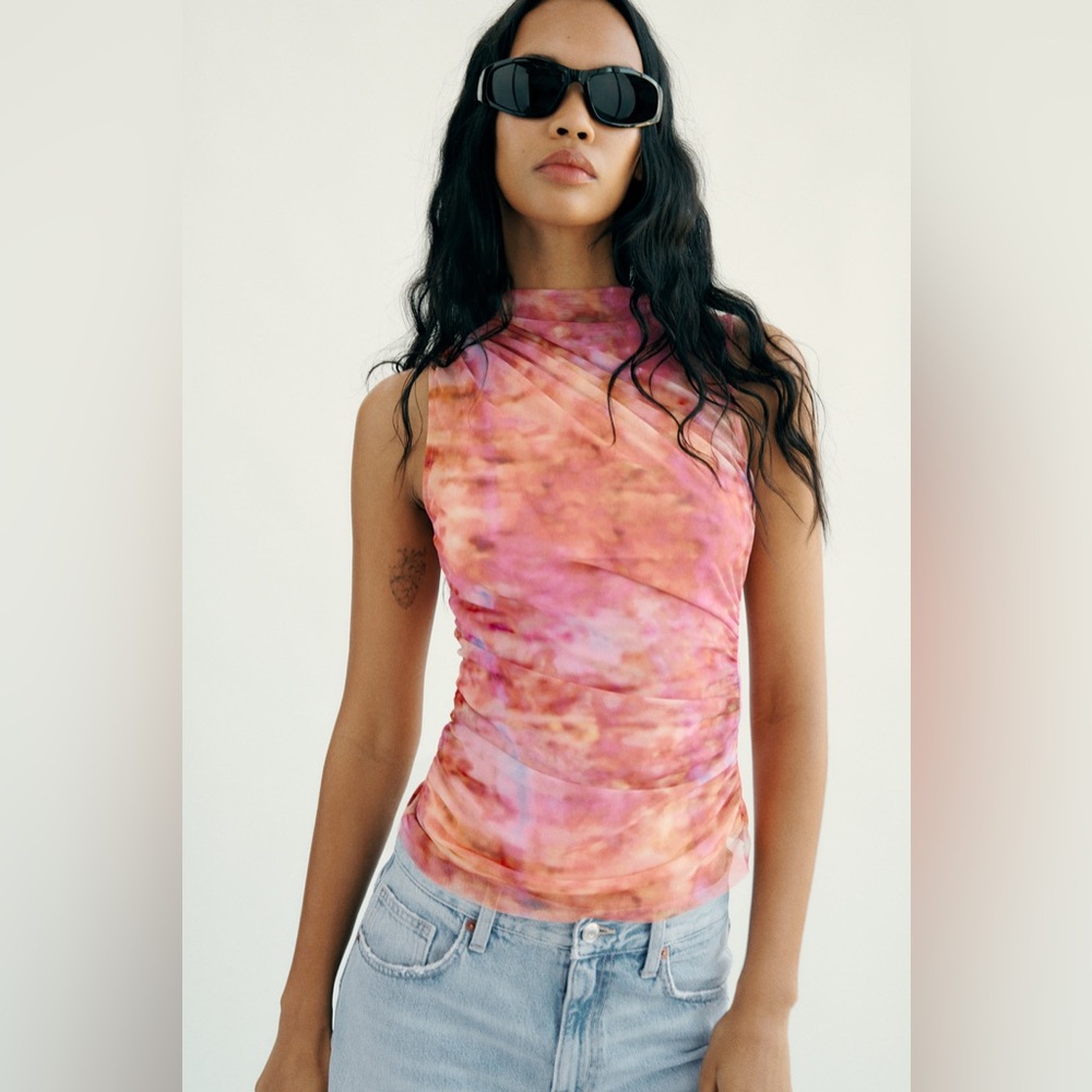 Zara Printed Tulle Top